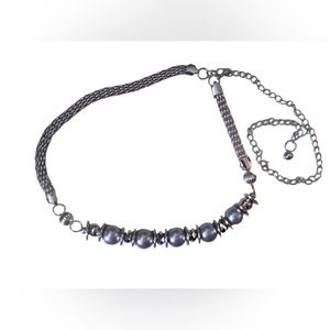 Silver Large Faux Pearl Waist Belt Skinny Chain